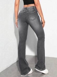 Jeanoix Women Front Button Pocket Simple Denim Casual Pants