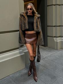 Aloruh 女式复古风格前开仿毛领大衣，冬季时尚外套