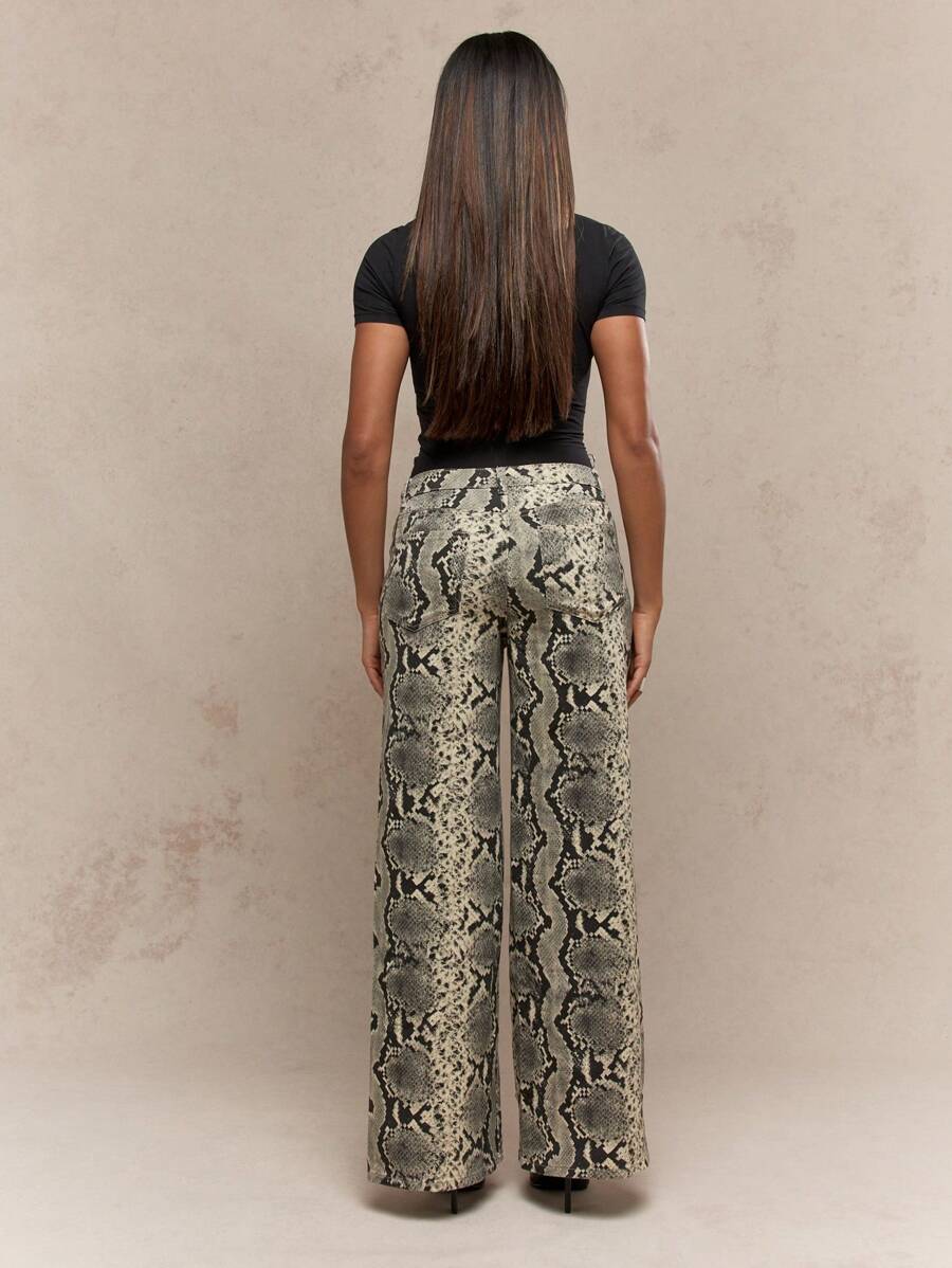 MISSGUIDED Snake Print Wide Leg Pants Western Wear | SHEIN UK