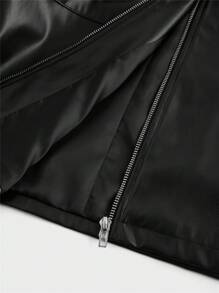 Manfinity VCAY 男士休闲时尚全拉链口袋 PU 皮革宽松编织长袖夹克，街头风格，适合秋冬送给朋友/丈夫的礼物