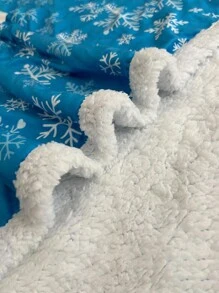 1pc Christmas Sherpa Blanket, Blue Snowflake Pattern - Soft Fluffy Fleece Blanket, Warm Furry Christmas Decor, Cozy Holiday Cabin Sofa Throw, Winter