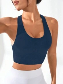SHEIN Sport Studio Women's Solid Color Wide Strap Minimalist Casual Seamless Sports T-Shirt & Tank Top
