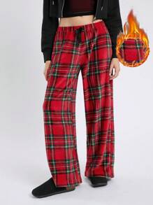 SHEIN EZwear 女式系腰阔腿格纹印花梭织宽腿裤 - 彩色 - 查看 2