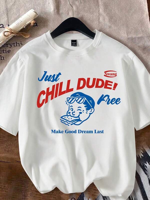 Manfinity Hypemode Men Casual Slogan & Cartoon Graphic Print Crew Neck Short Sleeve T-Shirt, Summer, For Friends