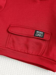 Cozy Pixies 秋冬季男宝宝休闲连帽长袖套头衫，带前口袋和保暖衬里 - 紅色 - 查看 7