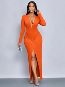 SOLERSUN 圣诞服装、万圣节服装、女士红色连衣裙、派对舞会礼服、女士冬季连衣裙、秋季衬衫、冬季连衣裙、返校节连衣裙、万圣节连衣裙、迷你裙、女士音乐会连衣裙、女士性感玫瑰红色长裙 - 橘色 - 查看 6