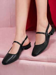 CUCCOO DOLLMOD 黑色低跟方头玛丽珍平底鞋，带踝带，适合通勤、约会、聚会、购物、节日新年假期 - 黑色 - 查看 4