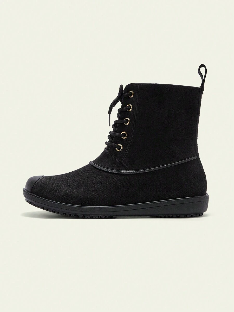 CUCCOO Quty Fashion Mid-Calf Lace-Up Flat Rain Boots For Christmas And New Year Holiday Vibe Fall And Winter