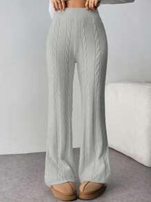 SHEIN Privé 女式扭纹针织阔腿冬裤 - 灰色 - 查看 9