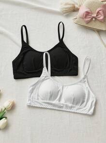 2pcs Teens Girl Casual Comfortable Black & White Shaping Wireless Bra, Supportive For Development - Multicolor - View 1