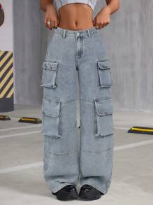SHEIN Tall Quần Jeans Ống Loe Cổ Điển Thường Ngày Cho Nữ - Rửa nhẹ - Xem 1