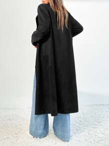 Chiquease 1 件女式宽松黑色长款绒面革外套，高端休闲外套 - 黑色 - 查看 2