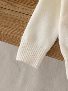 SHEIN 新生女婴美国国旗图案针织毛衣，女婴圆领长袖条纹套头衫，柔软温暖，适合家人和姐妹 - 白色 - 查看 4