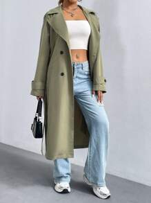 SHEIN Unity Lapel Neck Double Breasted Belted Trench Coat Fall Winter Cloth For Women
