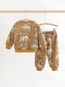 SHEIN Baby Boy Outfit With A Lion Print Pattern Round Neck Long Sleeve Sweatshirt And Sweatpants - Multicolor - View 2
