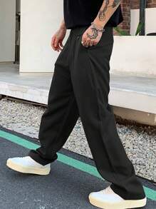 Claim Dot Pantalones de traje informales con bolsillo con cremallera de unicolor para hombre