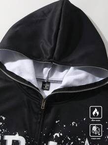 Manfinity Roghcode Men's Autumn Letter Print Long Sleeve Zip Closure Hoodie And Sweatpants Casual 2 Pieces Set - Black - View 3