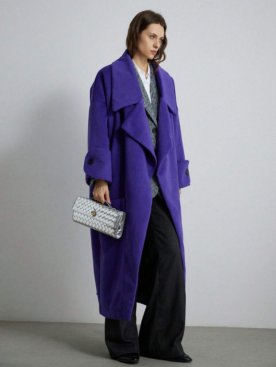 Aveloria Modichic Retro Oversized Round Neck Dramatic Purple Overcoat For Women With Extra Long Sleeve  - Purple - View 1
