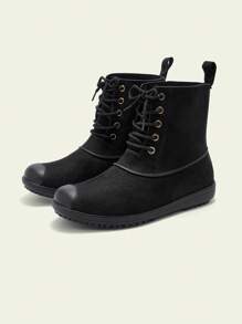 CUCCOO Quty Fashion Mid-Calf Lace-Up Flat Rain Boots For Christmas And New Year Holiday Vibe Fall And Winter