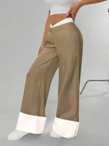 SHEIN Unity 女士宽松阔腿高端设计口袋长裤 - 棕色 - 查看 3