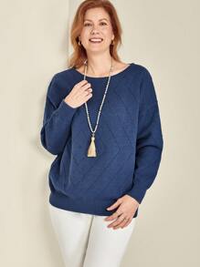 EMERY ROSE Plus Solid Color Crew Neck Casual Versatile Long Sleeve Pullover Sweater Knit Pullover Fall Winter - Navy Blue - View 4