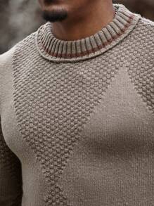 Manfinity Homme 男士纯色高领长袖休闲套头毛衣，秋冬季，适合外出丈夫 - 杏色 - 查看 3