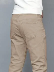 Manfinity Homme Men's Solid Color Jeans - Khaki - View 3