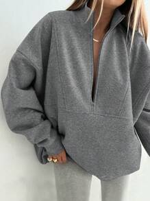 INAWLY Losse casual staande kraag half-rits hoodie sweatshirt voor dames