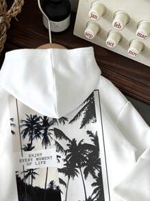 SHEIN 男童休闲卡通图案宽松加厚卫衣，适合秋冬季节穿着，衣服背面 - 白色 - 查看 3