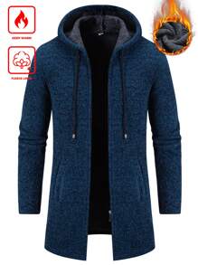 Manfinity Homme Men Drawstring Hooded Teddy Lined Cardigan, Fall/Winter