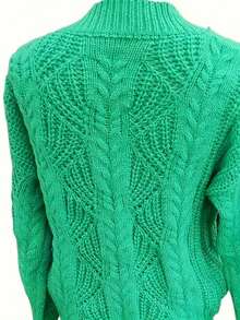 Women Casual V-Neck Solid Color Long Sleeve Simple Knit Sweater For Daily Wear - Green - View 2