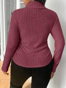 SHEIN Frenchy Áo thun cổ lọ bó sát có gân cỡ lớn, dành cho mùa đông - Màu đỏ tím - Xem 2