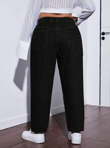 SHEIN ICON Quần Jeans Denim Thiết Kế Đơn Giản Có Nút Túi Trước Size Lớn, Thường Ngày Mặc Hàng Ngày - màu đen - Xem 2