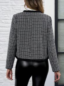 SHEIN Clasi 女式黑白圆领长袖夹克秋冬季 - 黑與白 - 查看 2