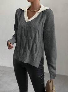 Chiquease Suéter de cuello alto minimalista de mujer con bloqueo de color, adecuado para otoño/invierno