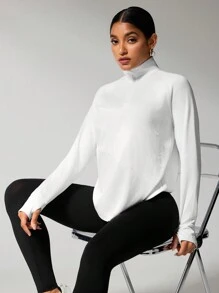 SHEIN Women's Simple Solid Color Stand Collar Casual Sweatshirt - White - View 4
