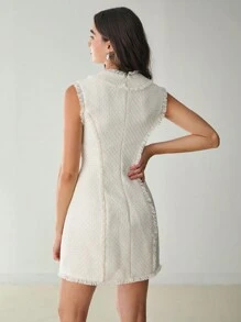 Enchnt Váy vải tuýt sequin Milkmaid thanh lịch không tay màu trắng lãng mạn cho phụ nữ ngày lễ mùa thu, trang phục trở lại trường của giáo viên & váy công sở cho phụ nữ - trắng - Xem 12
