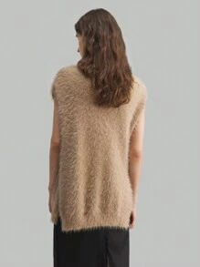Ontre Chaleco de suéter de mujer con cuello alto de unicolor, abertura lateral suave, casual para otoño/invierno