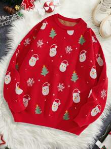 Manfinity Hypemode Men's Fashion Casual Christmas Cartoon Pattern Red Long Sleeve Graphic Colorful, Pullover Sweater, Autumn/Winter For Party, Friends