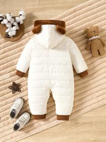 SHEIN Combinaison chaude à capuche et patchwork 3D oreilles mignonne pour bébés garçons en automne et hiver, convient pour les sports de plein air et le ski