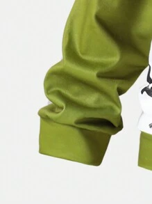 Tween Boy Casual Cute Letter & Dinosaur Print Hooded Sweatshirt, Suitable For Autumn/Winter - Green - View 3