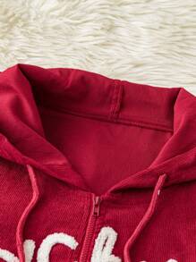 Flirla Plus Size Long Sleeve Casual Front Zip Hoodie With Embroidered Detail And Drawstring Pullover Fall - Red - View 6