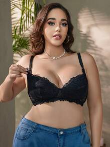 Moonlight & Mama Comfy Curvy Floral Lace Black Plus Size Maternity & Nursing Bra