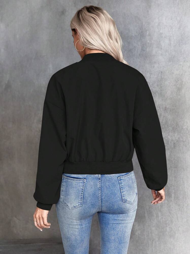 Chiquease Solid Color Zipper Closure Bomber Jacket Fall Winter Cloth For Women - Black - View 2