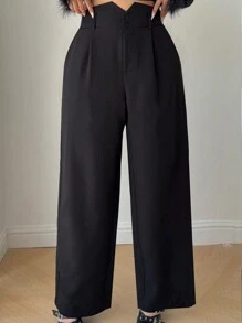 Calvaya Pantalones de vestir casuales y versátiles de tiro alto y fluidos, unicolor, para talla grande, para volver al colegio