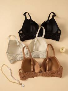 3pcs/Set Lace Bra With Underwire For Women Lingerie - Multicolor - View 2