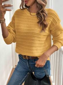 SHEIN LUNE Casual Solid Color Bow Decorated Sweater, Autumn/Winter - Yellow - View 3
