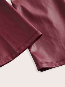 SHEIN MOD 1 件女式纯色 PU 面料修身喇叭长袖休闲衬衫