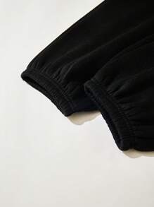 SHEIN Tween Girls' Casual Sporty Knit Crew Neck Sweatshirt Set - Black - View 3