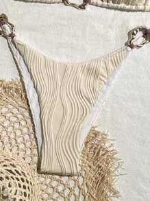 Traje de baño de verano de 2 piezas para mujeres con tirantes asimétricos anudados de color albaricoque - Multicolor - Ver 6